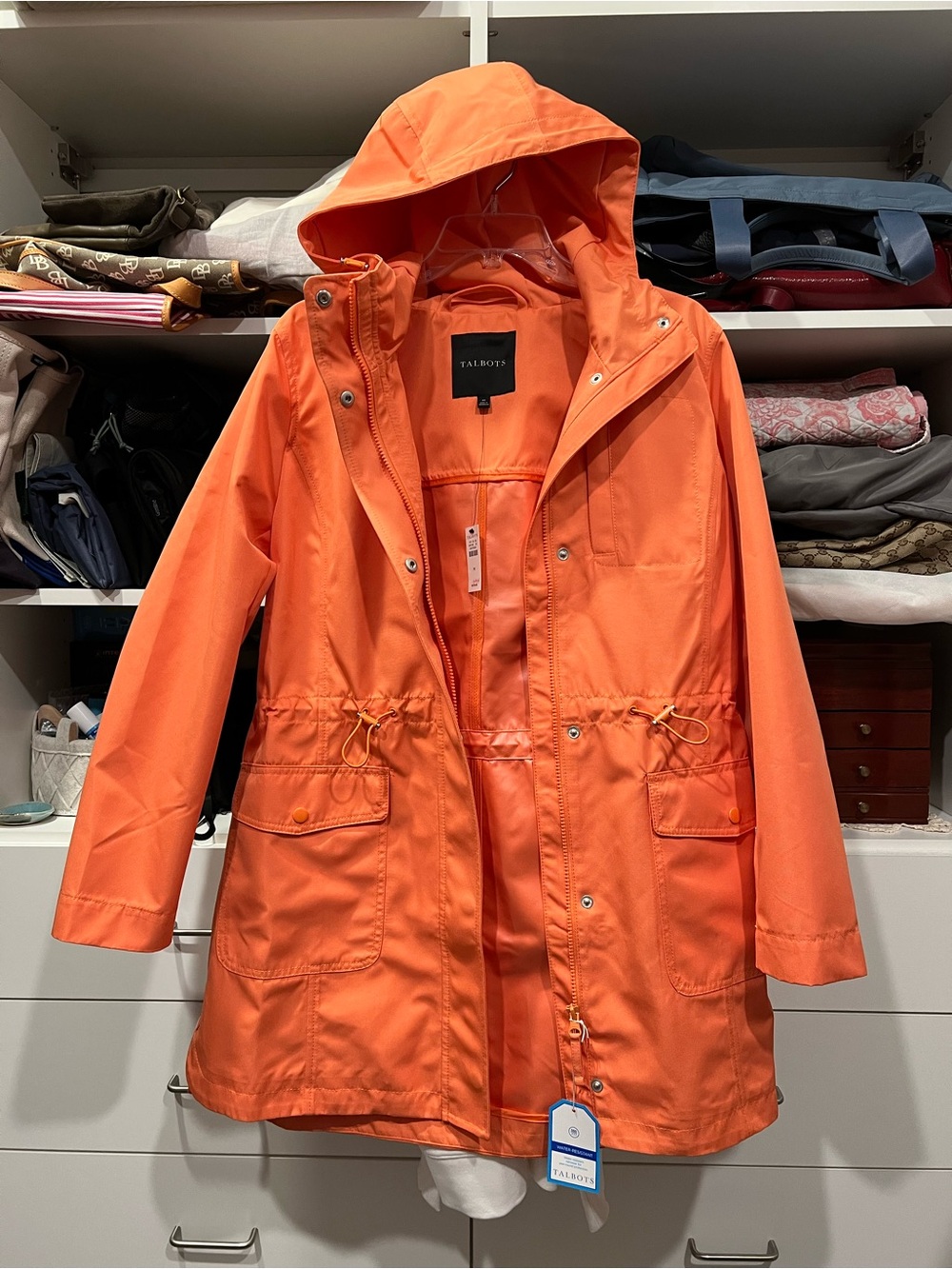 Talbots Bright Orange Hooded Drawstring Anorak